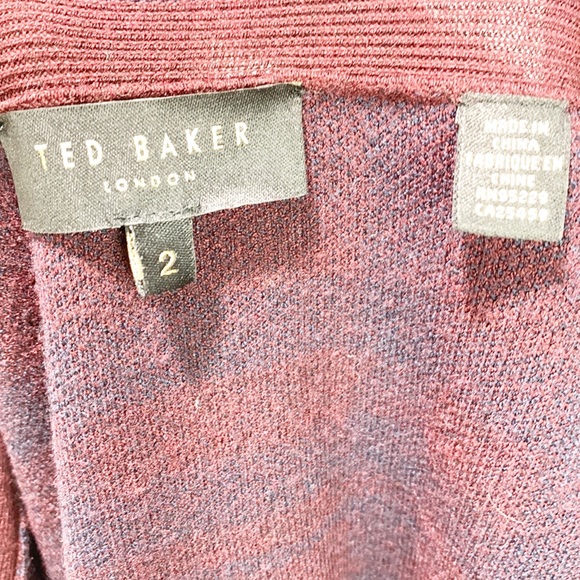 Ted Baker Maroon Red and Navy Blue Checkered Longline Belted Cardigan - Picture 11 of 15